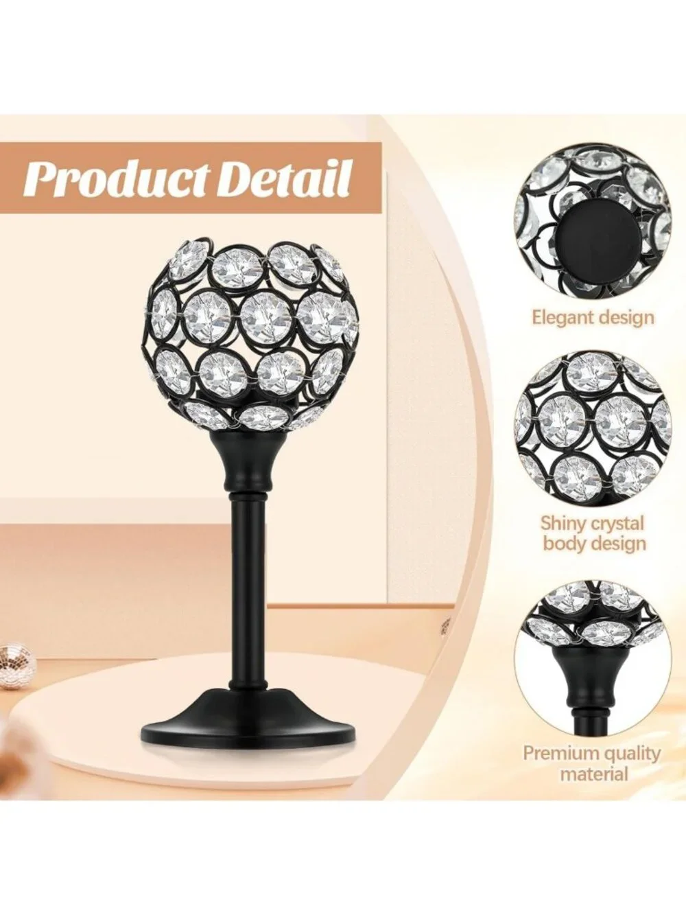 Elegant 18 Pcs Black Crystal Tealight Candle Holders for Stunning Centerpieces